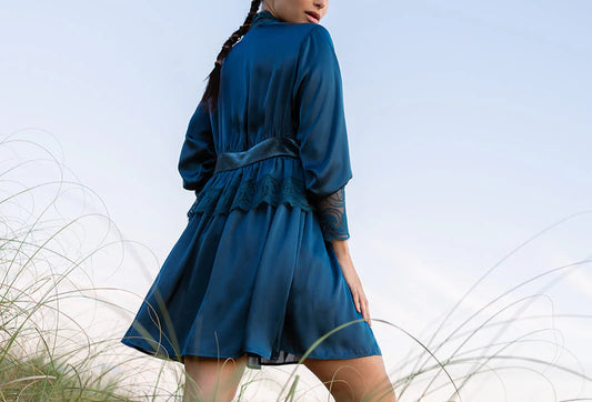 Hydros Satin and Lace Bishop Sleeve Robe