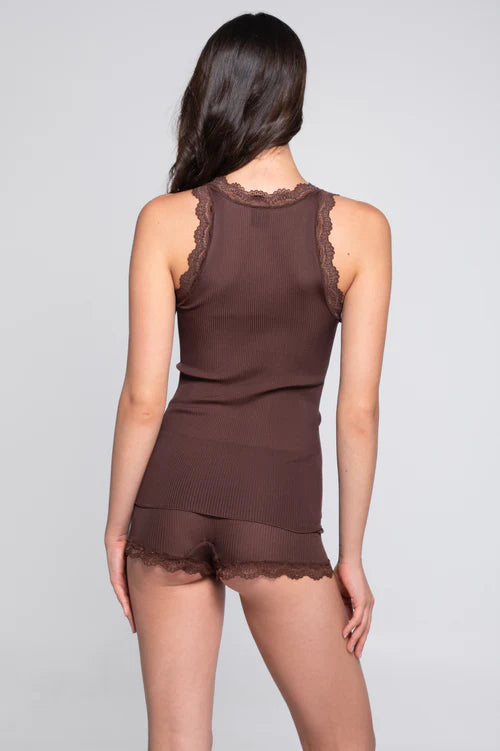 Pure Silk Tank Top with Leavers lace