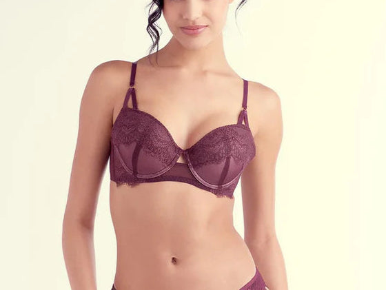 The Little Bra Company Betty Lace Bra in Cabernet & Rose push-up bra