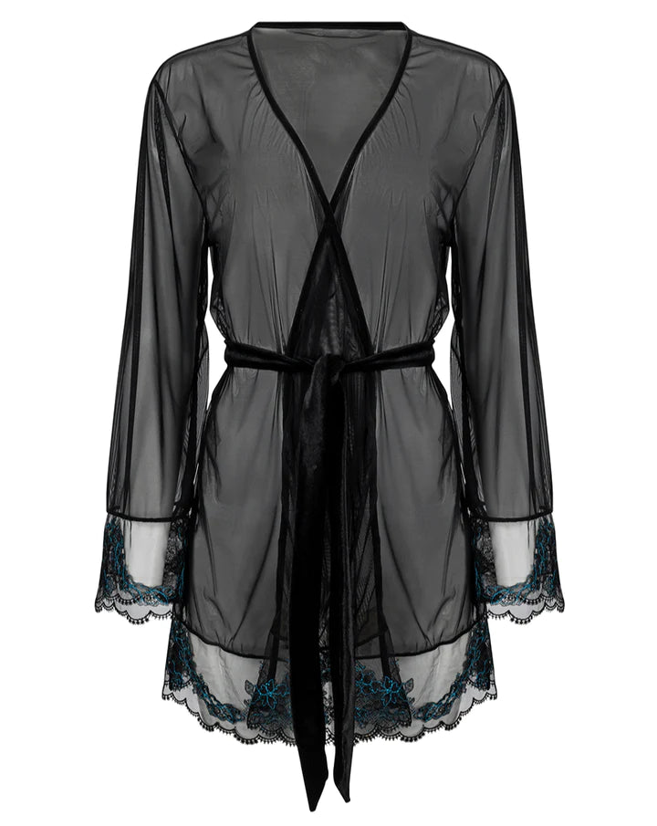 Kilo Brava Short Robe in Black & Jewel Blue cover-up