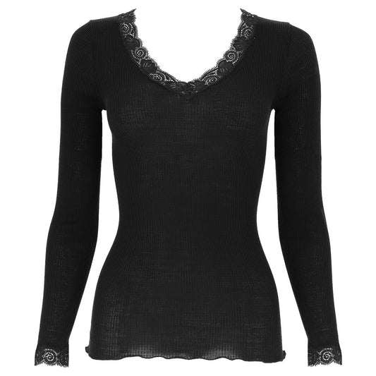 Signature Long-sleeved V-neck Lace trim Top