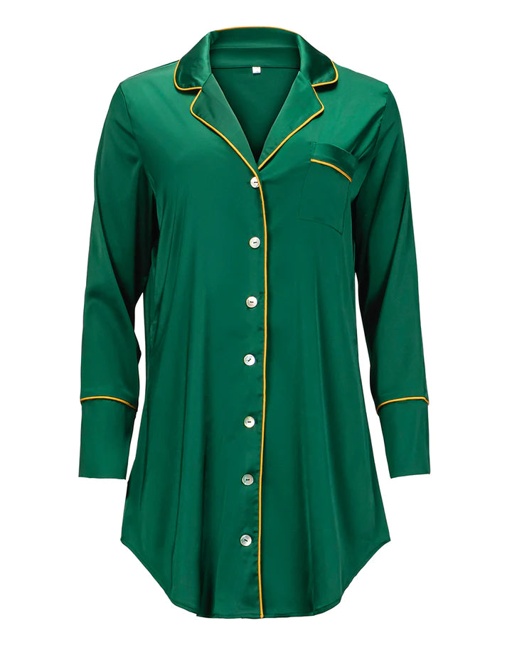 Kilo Brava Satin Sleep Shirt in Emerald