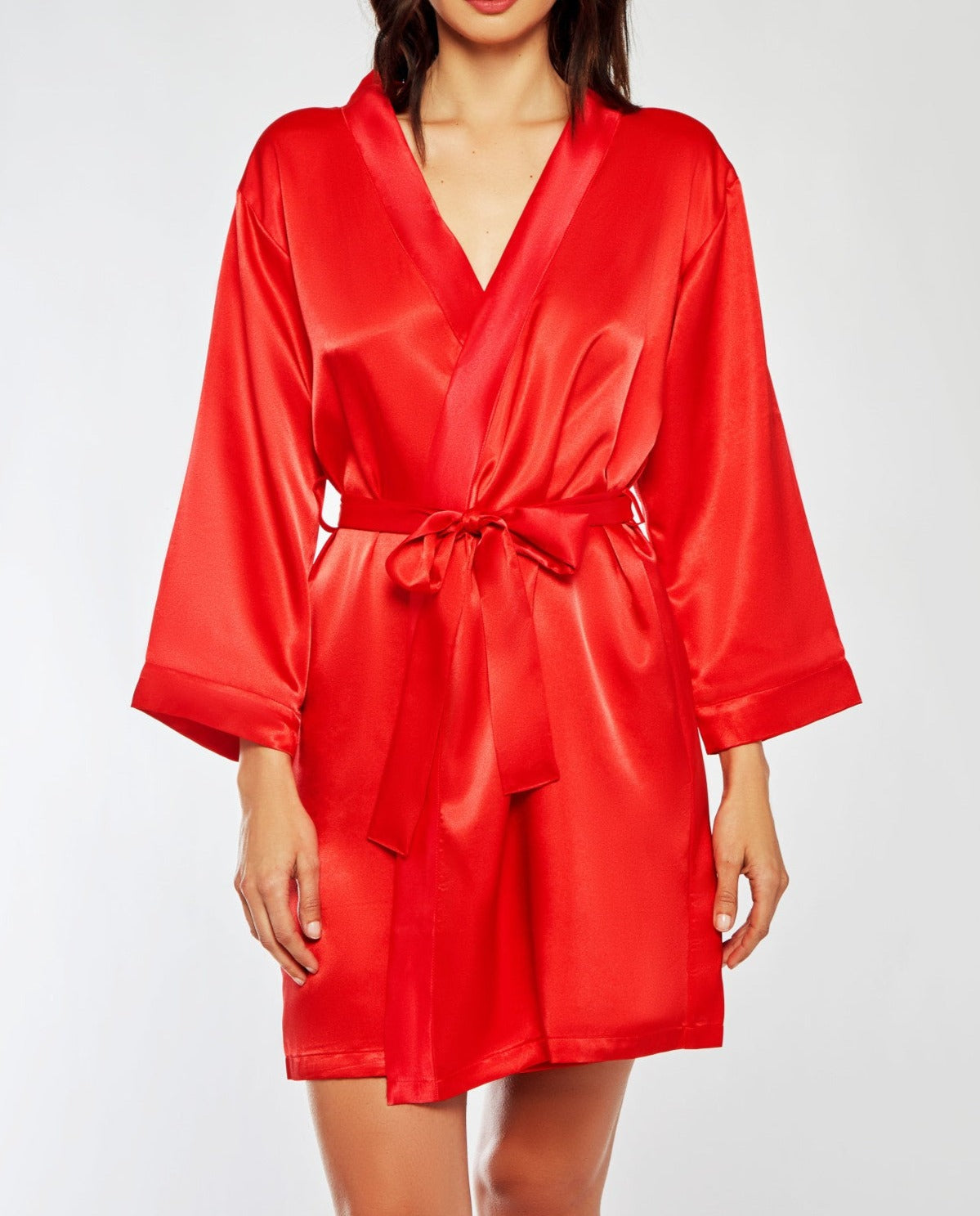 Short Satin Robe in Red