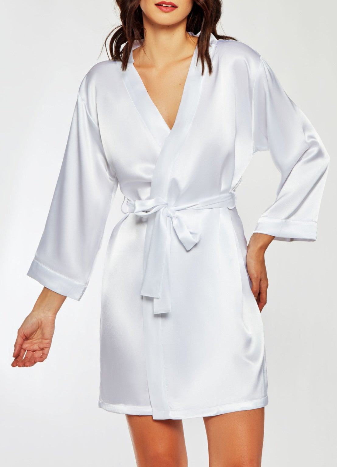 Short Satin Robe in White
