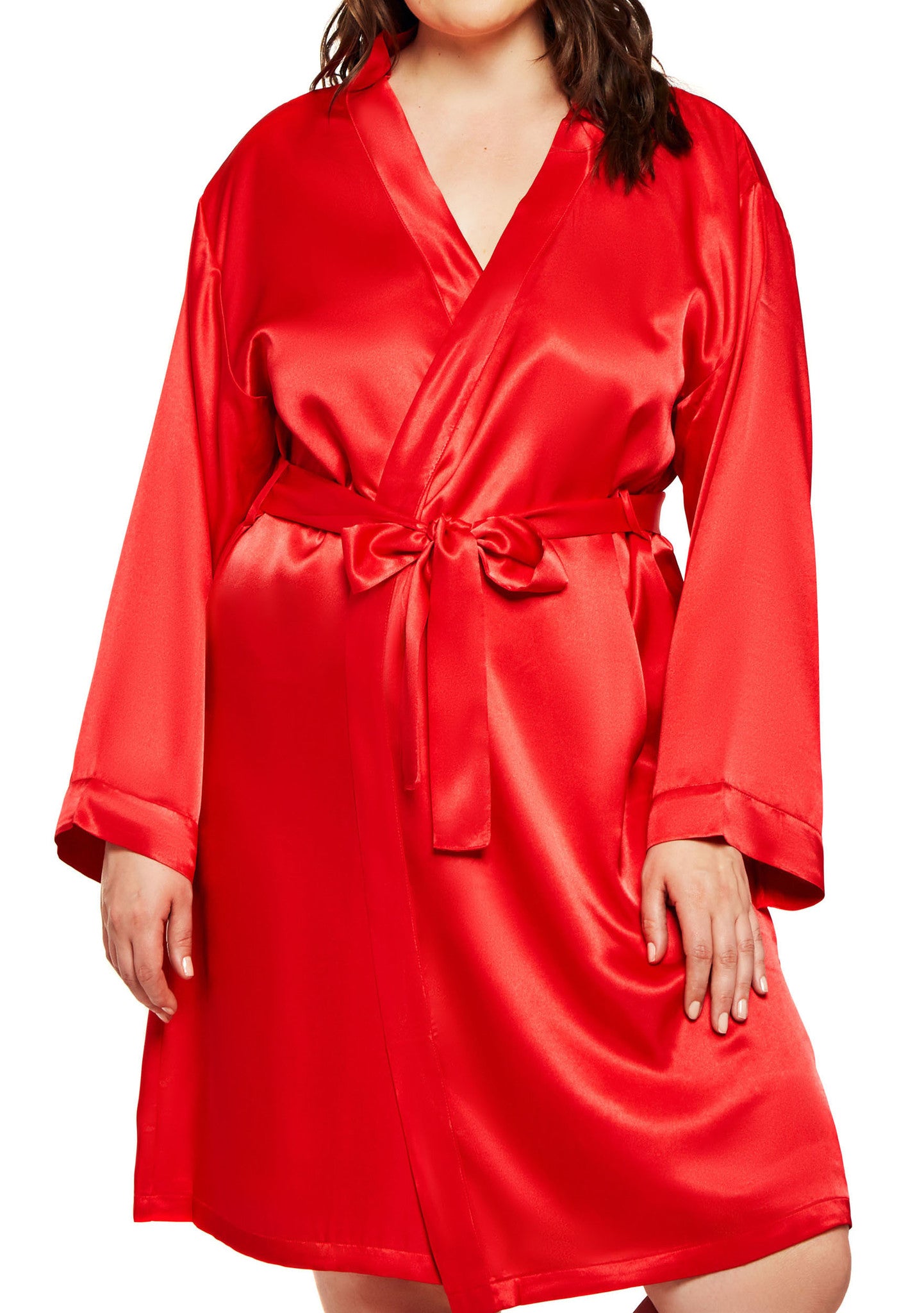 Short Satin Robe in Red