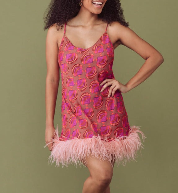 Feathered Mini Slip in Shell Print