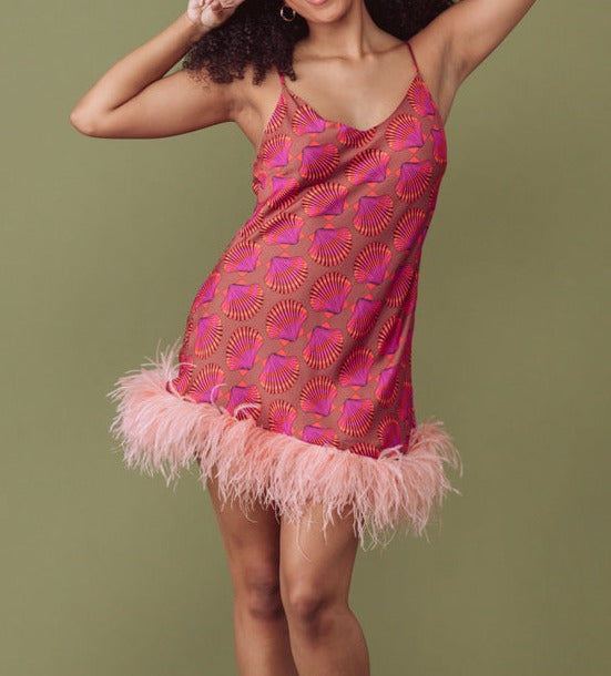 Feathered Mini Slip in Shell Print