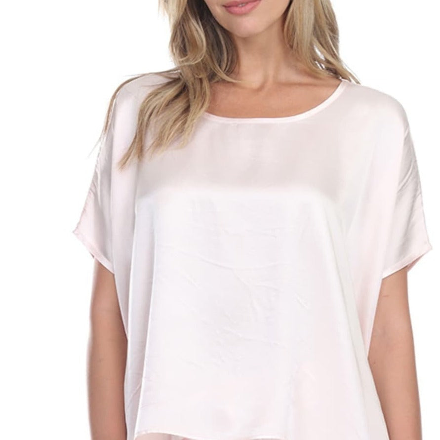 PJ Harlow Roxxy Satin Lounge Tee in aqua lounge top