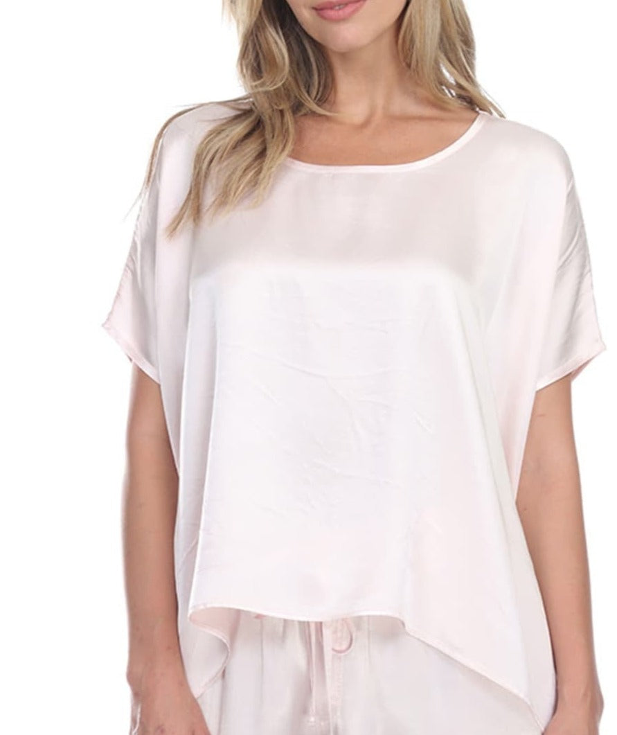 PJ Harlow Roxxy Satin Lounge Tee in aqua lounge top