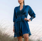 Carol Coelho Hydros Satin and Lace Bishop Sleeve Robe in cambridge-blue short robe