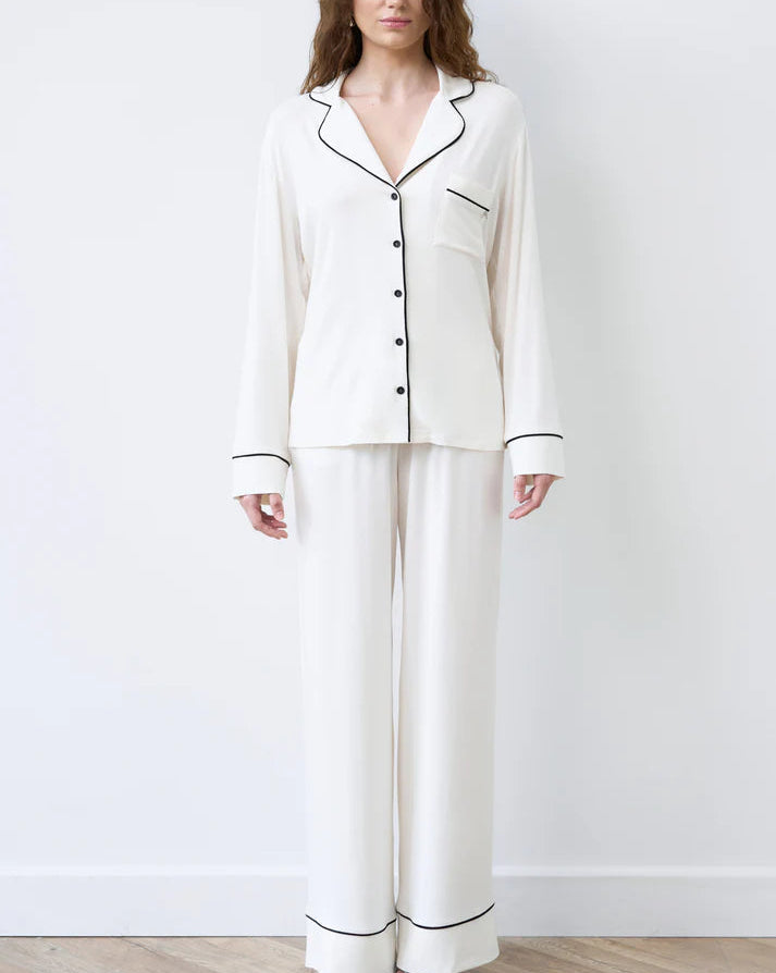 Underpinnings Lingerie Bamboo Button-Up Long Sleeve Pyjama Set in ivory