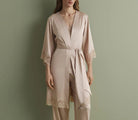 Underpinnings Lingerie Midnight Serenity Satin Robe in Rose Gold short robe