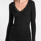 Signature Long-sleeved V-neck Lace trim Top