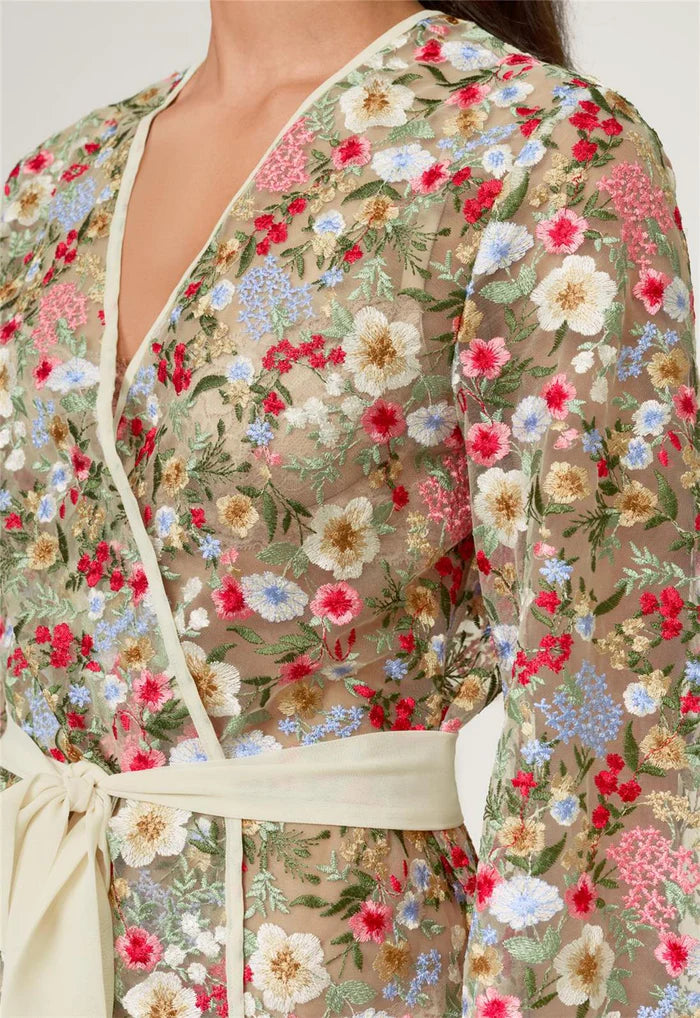 Floral patterned garment with a close-up view