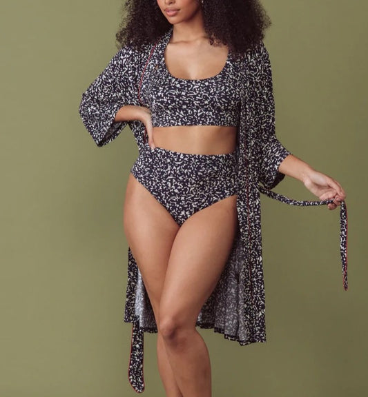 Modal Short Robe in Composition Print