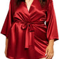 Short Satin Robe in Burgundy