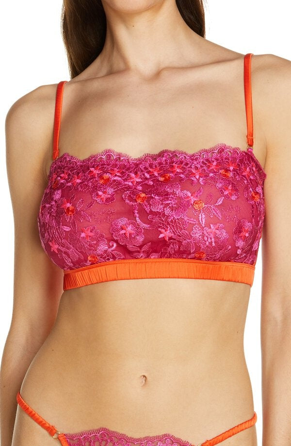 Embroidery Bandeau in Cherry Red & Orchid