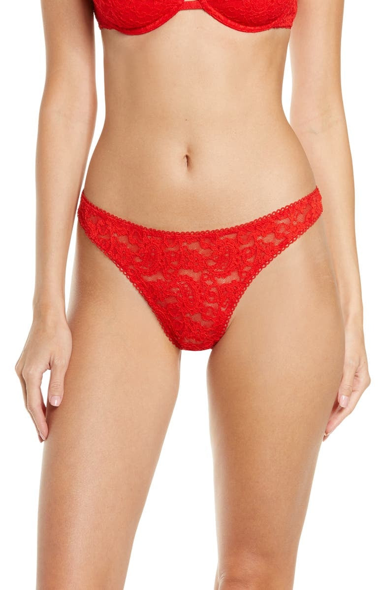 Lace High Leg Thong in Cherry Tomato
