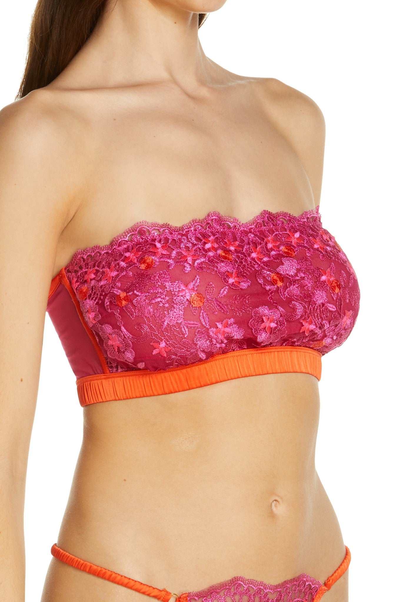 Embroidery Bandeau in Cherry Red & Orchid