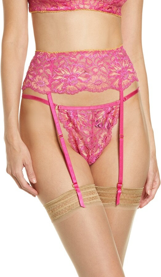 Lace Garter Belt in Hot Pink