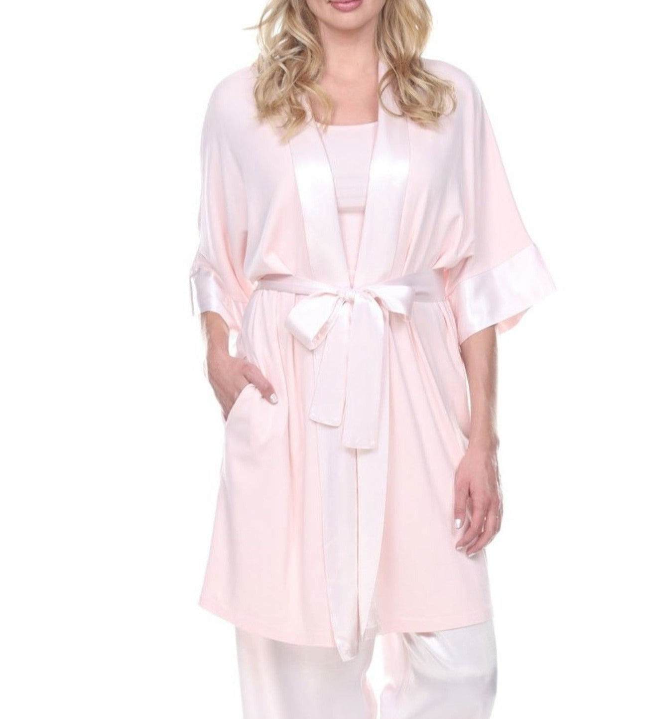PJ Harlow Shala Rib Knit Robe in blush-1 short robe
