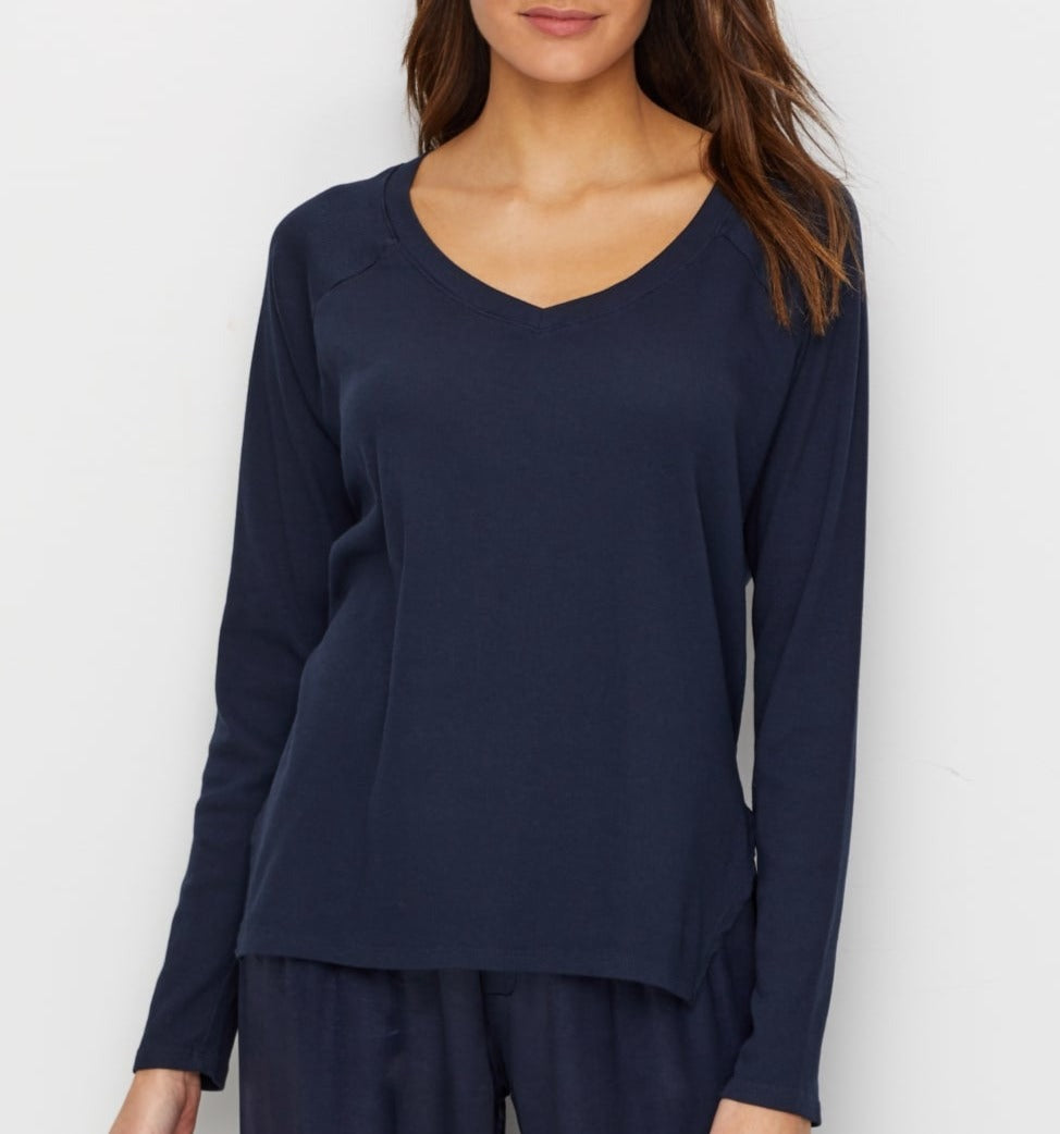 PJ Harlow Frankie Rib Knit Sweatshirt in blush-1 lounge top