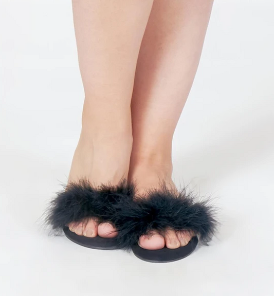 Feather Slippers in Black