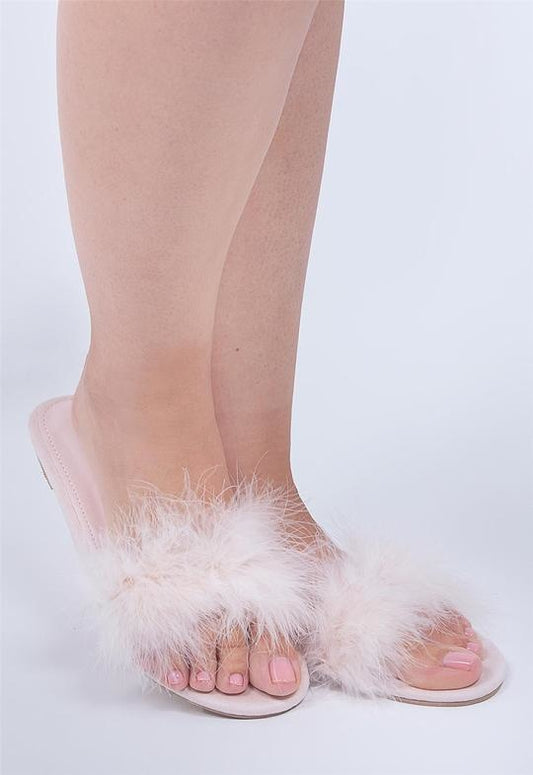 Feather Slippers in Champagne
