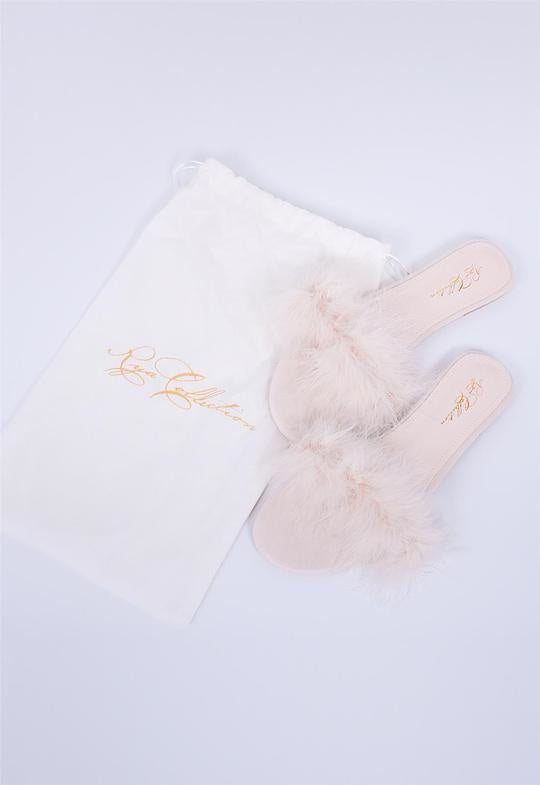 Feather Slippers Champagne