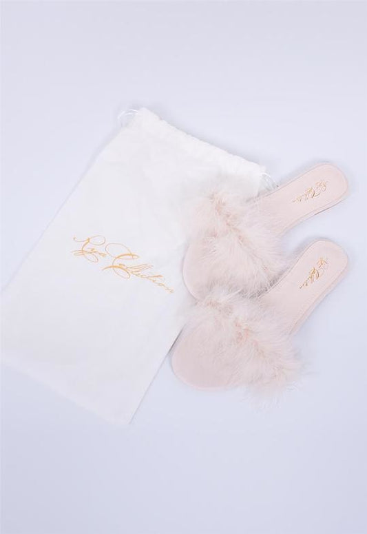 Feather Slippers in Champagne